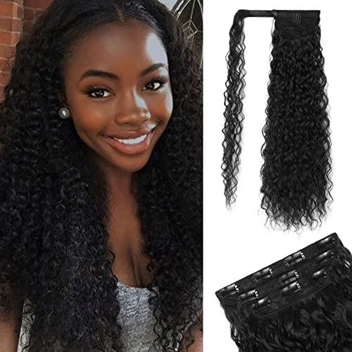 Curly Long Thick Clip in Hair Extensions High Wrap Around Fake Ponytail Soft Natural Synthetic Hairpiece
