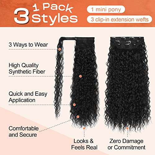 Curly Long Thick Clip in Hair Extensions High Wrap Around Fake Ponytail Soft Natural Synthetic Hairpiece