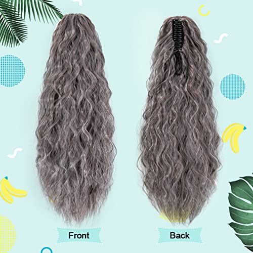 Wavy Ponytail Extension Claw Clip, 22 Inch Corn Wave Pony Tail Synthetic Brown Mixed Blonde Hair for Women Girls