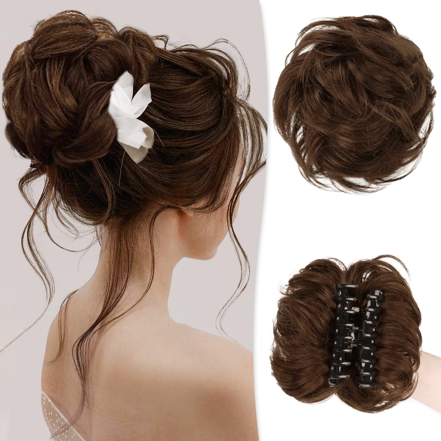 Claw Clip Messy Bun Hair Piece Real Women Hair Buns Wavy Curly Hair Bun Extensions Hairpieces with Clip for Women